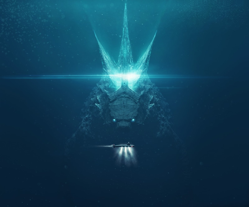1080P, Godzilla: King of the Monsters, movies, creature, submarine, kaiju, cyan, Godzilla, underwater