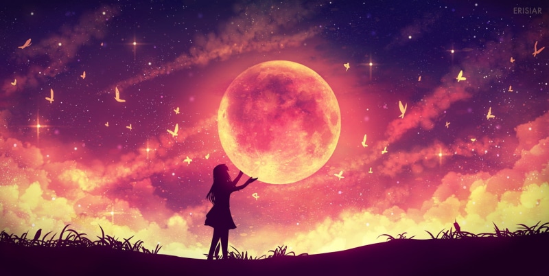  nature, anime girls, silhouette, arts culture and entertainment, astronomy, people, beauty in nature, childhood, facing, night, land, cloud - sky