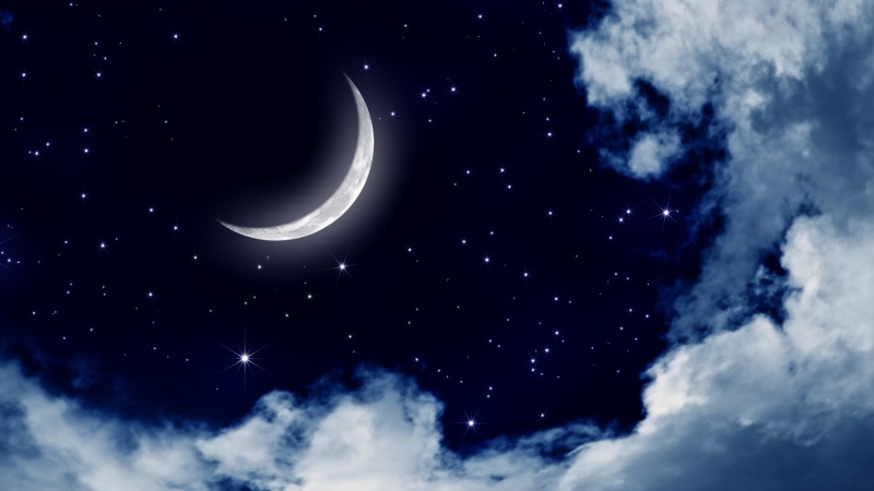 cloud, moon, night, crescent, starry sky, 4K, sky, night sky, moonlit, moonlight, darkness, daytime