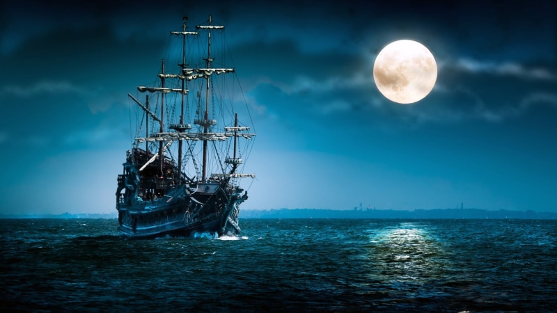 horizon over water, galleon, sky, full, outdoors, sailboat, nature, beauty in nature, Moon, transportation, body, night, water, nautical vessel, 1080P