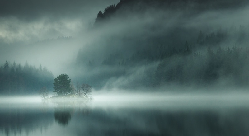 dark, rain, sky, outdoors, woodland, beauty in nature, landscape, mountains, environment, fog, no people, morning, Scotland, nature, lake, body, scenics - nature