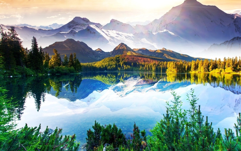 Clouds, Nature, Beautiful, Sky, Mountains, Lake, Reflection, Landscape, 1080P, Trees, Water