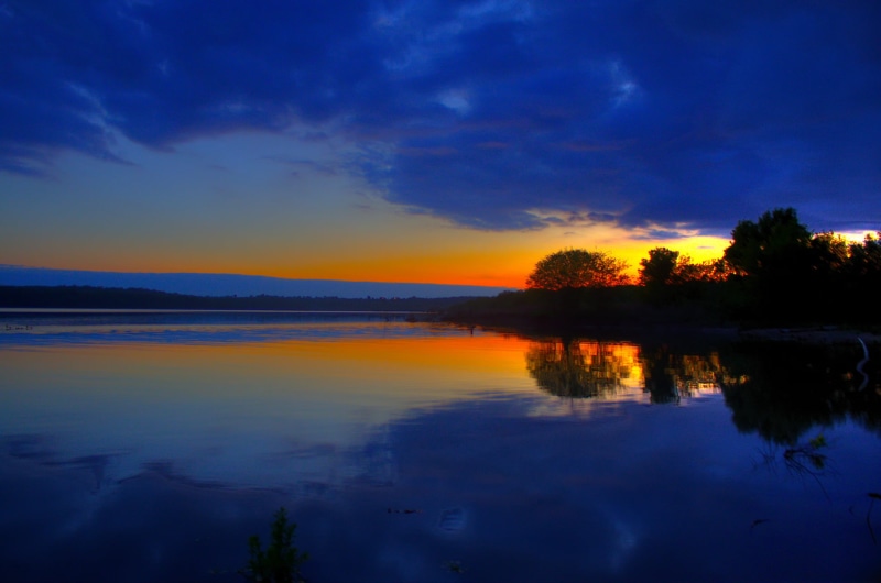tranquil Scene, summer, dusk, Storms, Sunsets, golden hour, nature, sky, body, sun, Clouds, 1080P, trees, landscape, Best of, calm, outdoors, hour, reflection
