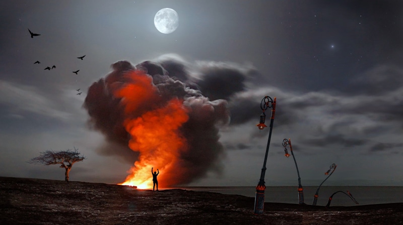 fire - Natural Phenomenon, transportation, dark, communication, burn, moon, sky, heat - temperature, scene, cloud - sky, smoke - Physical Structure