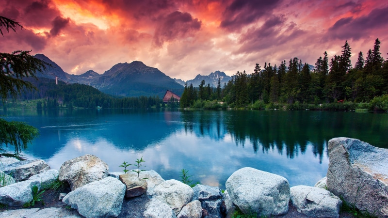 cloud, wilderness, strbske pleso, high tatras, red sky, glacial lake, nature, national park, mountain lake, high tatras national park, cloudy, tatra national park