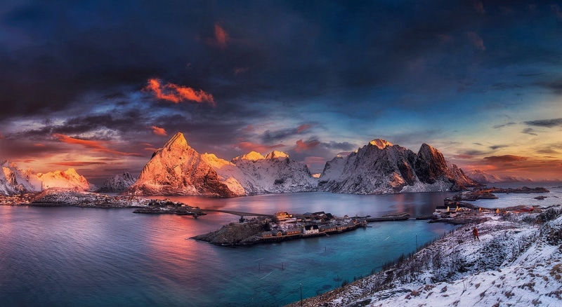 ports, beauty in nature, sunset, land, mountain, 720P, travel destinations, cloud - sky, sea, covered, mountains, lagoon, sky, morning, environment, travel