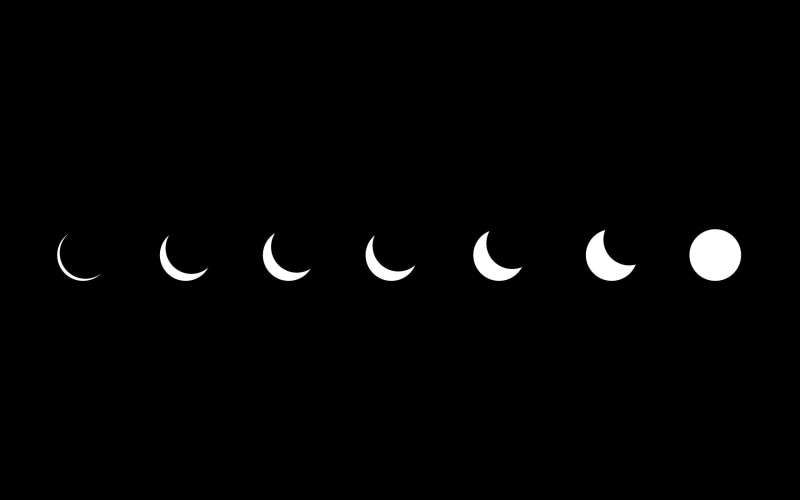 close-up, illustration, monochrome, eclipse , night, no people, low angle view, glowing, moonlight, artwork, circle, black, illuminated, crescent, Moon