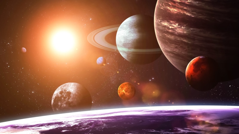 digital composite, planet - space, planet, moon, orbiting, cloud - sky, space, no people, space exploration, galaxy, nature, sky, night, lens flare, 4K