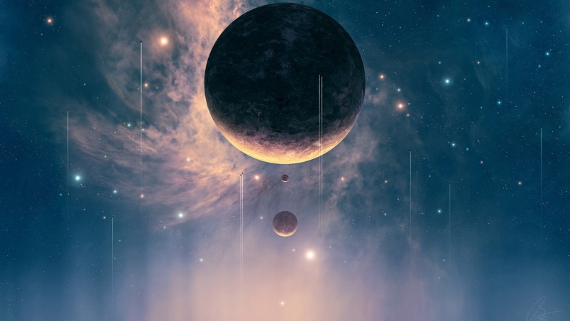 bubble, light, color, dark, star field, clouds, science, orbiting, art, sunset, scenics - nature, scene, astronomy, galaxy, sunlight, moonlight, star