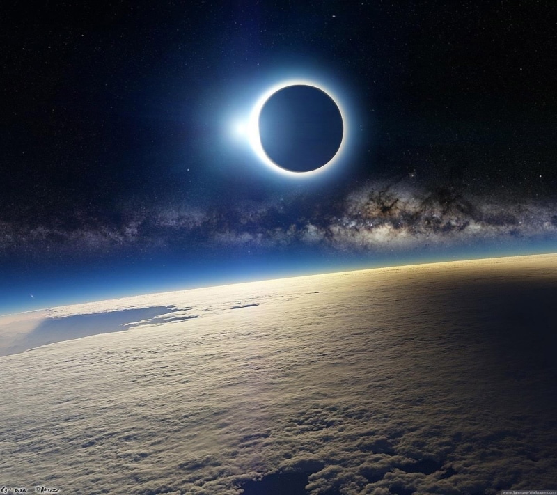 moon, nature, astronomy, full moon, solar eclipse, planet earth, scenics - nature, space art, atmosphere, sea, beauty in nature, horizon, space, digital