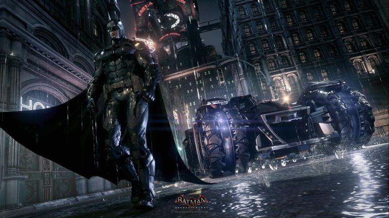 statue, real people, video games, city, built Structure, people, land Vehicle, Batman: Arkham Knight, building exterior, 4K, creativity, night, Batman