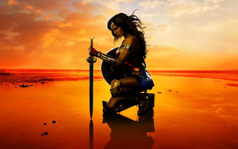 sea, leisure activity, woman, hairstyle, lifestyles, horizon over water, water, sunset, sky, Wonder Woman, women, 4K, nature, real people, full length