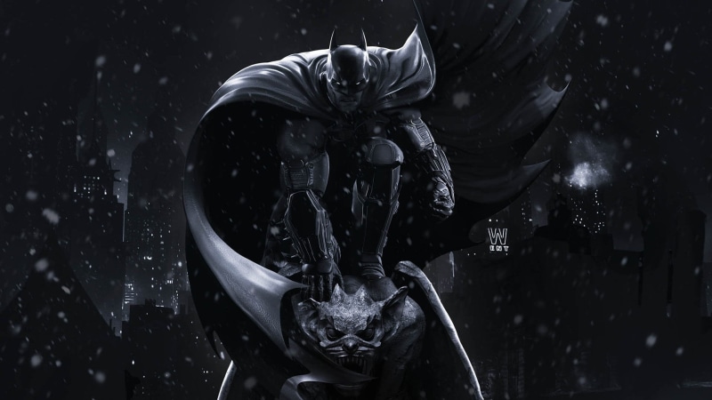 outdoors, digital art, The Dark Knight, representation, day, night, DC Comics, nature, digital, horror, sculpture, focus on foreground, water, 1080P, male likeness