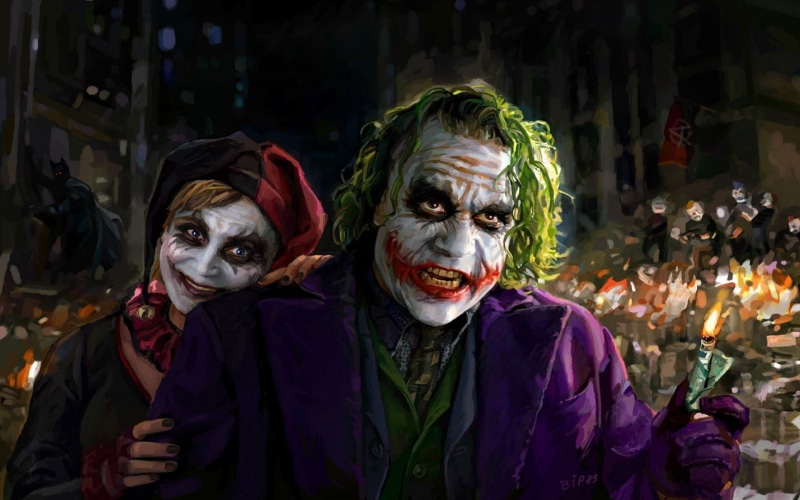 women, incidental people, real people, night, people, Joker, Harley Quinn, Batman, leisure activity, front view, face paint, headshot, carnival - celebration event