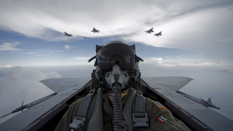 flying, plane, F-15 Eagle, day, sky, cloud - sky, airplane, on the move, fighter plane, air vehicle, aircraft, Pilote, 2K, mid-air, cockpit, outdoors
