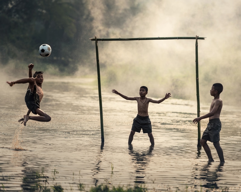 Water, Motion, Jump, Game, Steam, playing, males, Tropical, Vacation, limb, Country, human limb, Outdoor, team sport, Thailand, Play, offspring, child