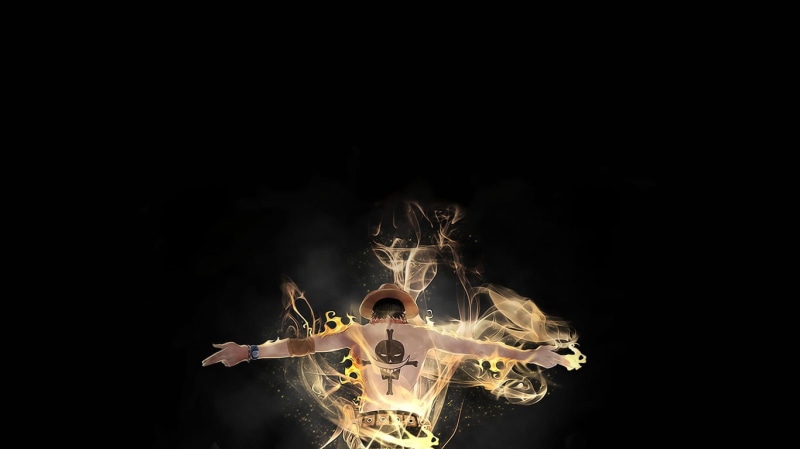 720P, Anime, digital, black background, indoors, one, One Piece, limb, Portgas D. Ace, smoke - physical structure, arms raised, human arm, digital composite