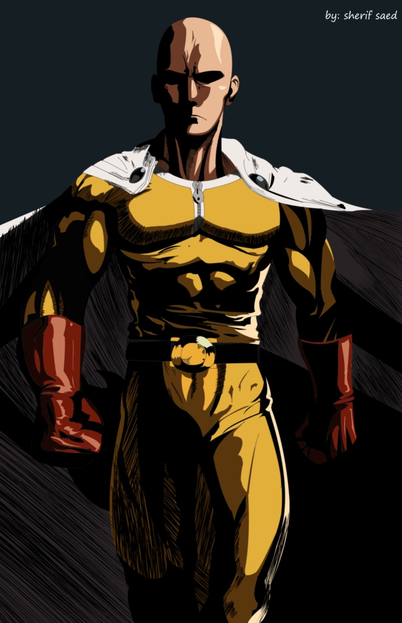 sport, power, holding, One-Punch Man, vector, one person, contemplation, people, portrait, traditional clothing, black Color, gloves, strength, front view