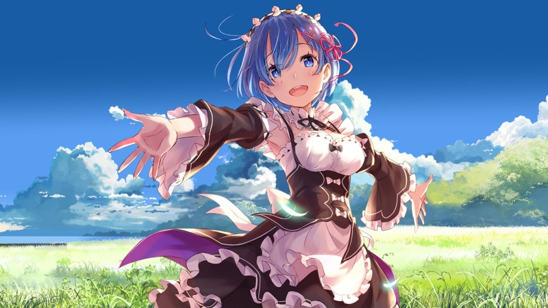 outdoors, nature, grass, one person, blue, representation, female, digital composite, fashion, anime, three quarter length, women, anime girls, beautiful woman