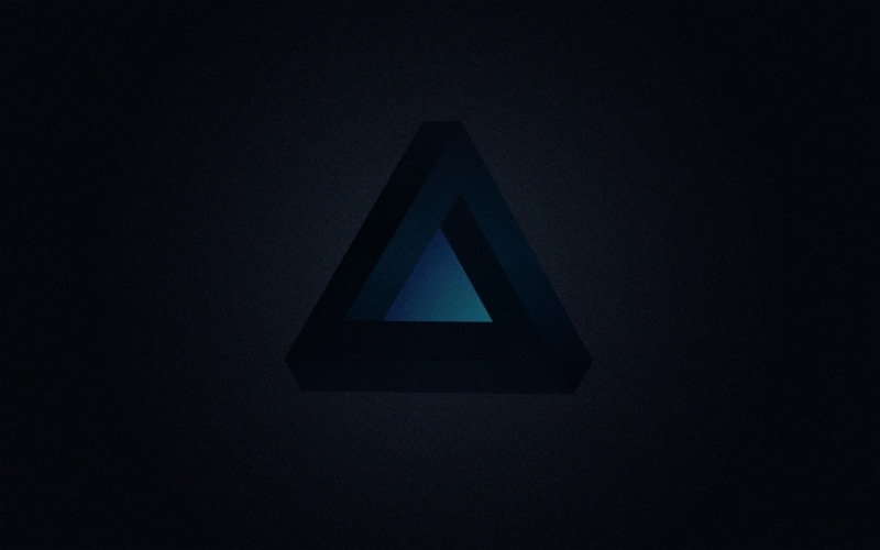 minimalism, sign, triangle shape, black color, Penrose triangle, low angle view, design, night, illuminated, triangle, pyramid, close-up, communication