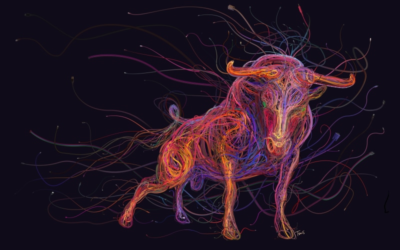 colorful, nature, Bull, creativity, futuristic, digital art, wires, indoors, ethernet, design, animals, USB, multicolored, mri scan, no people