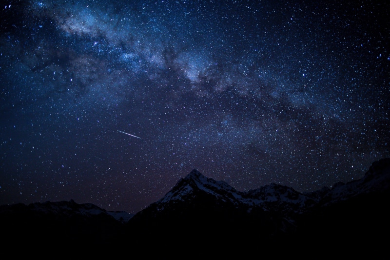 galaxy, starry sky, snow, star Shape, majestic, dark, mystery, space, travel, planet - Space, blue, sky, constellation, no people, mountain Peak, exploration