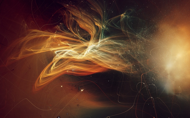 glowing, no people, complexity, painting, light, indoors, blurred motion, pattern, close-up, orange, digital art, light painting, universe, creativity