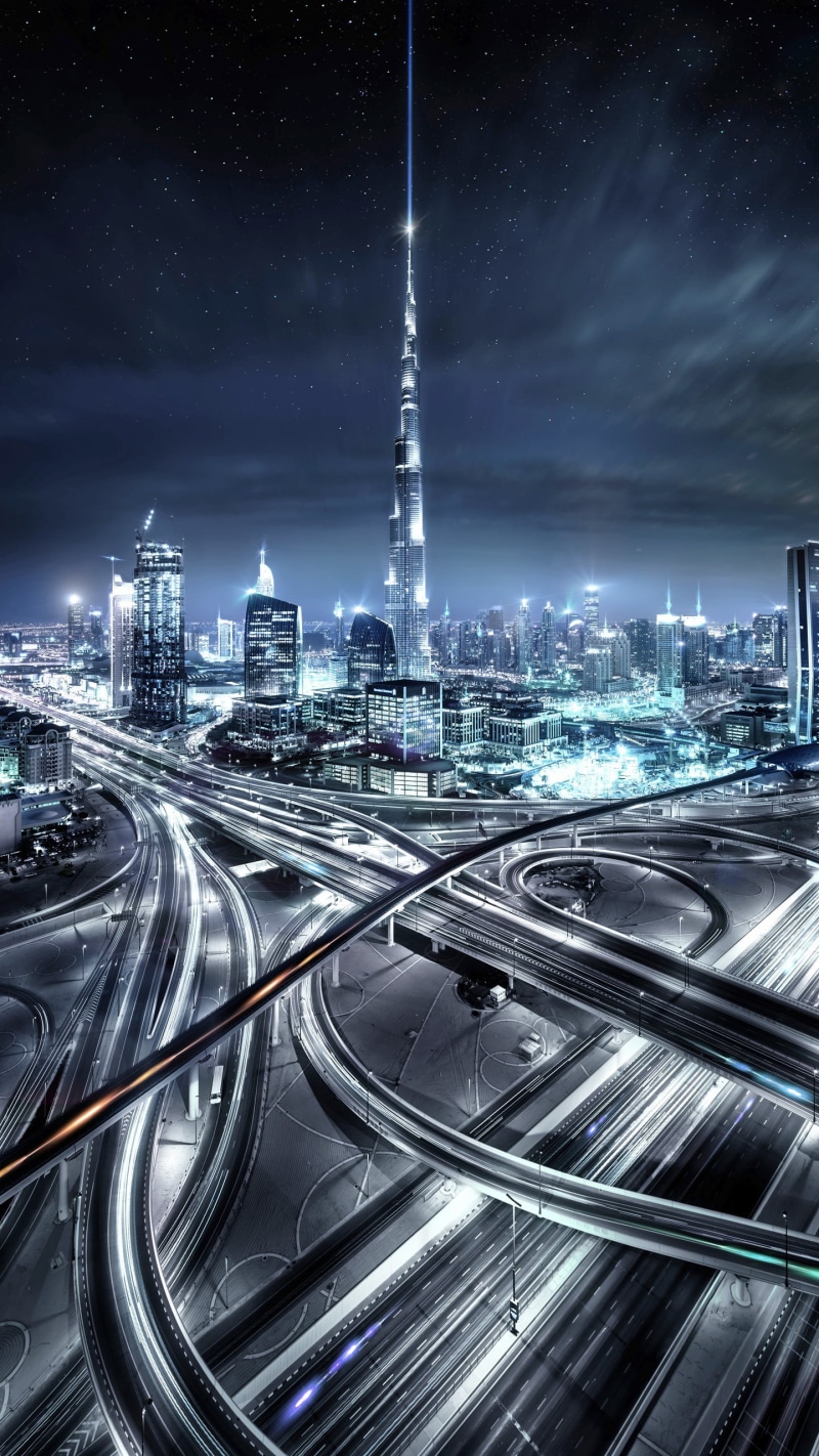 United Arab Emirates, timelapse, office building exterior, city, transportation, lot, 2K, bridge - man made structure, illuminated, architecture, tower