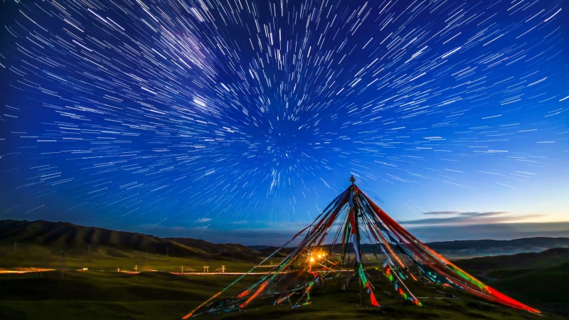 starry night, sky, tibetan, 4K, star trails, prayer flags, night, buddhist, night sky, prayer flag, tibet, stars, nature, buddhism, astronomy
