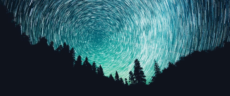 space, 2K, blurred motion, illuminated, scenics - nature, dark, star trail, long exposure, beauty in nature, aurora, silhouette, motion, teal, no people