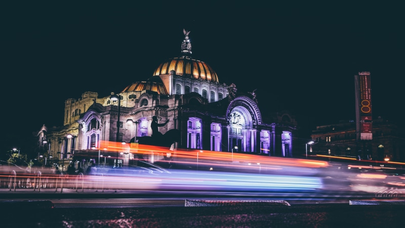 travel destinations, city life, palace, ciudad de méxico, palacio, mexico city, no people, motion, illuminated, city street, night photography, downtown mexico