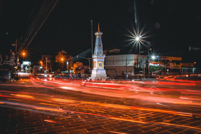 jalan yogyakarta, light trail, blurred motion, cityscape, building, speed, road, place, street, motion, sky, transportation, building exterior, street light