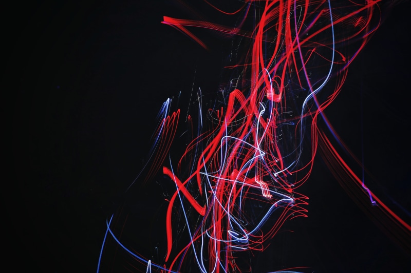 Light, illuminated, glowing, blurred motion, complexity, black, blue, flowing, speed, nature, night, abstract, neon, backgrounds, artwork, 5K, motion