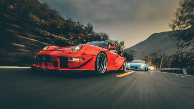 mountain, need, car, road trip, Porsche 911 Carrera 4S, digital, 2K, non-urban scene, on the move, motor vehicle, no people, land vehicle, RWB, blurred motion