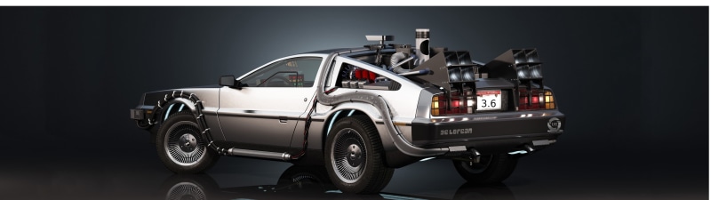 coupe, dual monitors, people, technology, transportation, car, DeLorean, motion, DMC DeLorean, copy space, wheel, full length, silver colored, multiple display