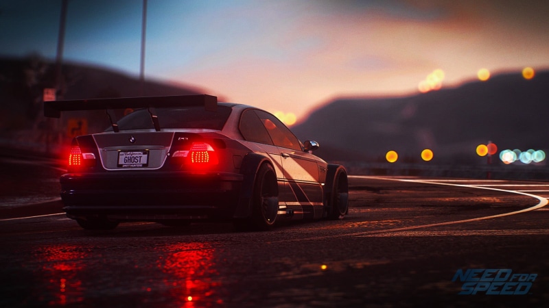 gray, sign, 1080P, Tailights, motor vehicle, illuminated, red, street, Need for Speed, sunset, vehicle, night, dusk, mode of transportation, video games