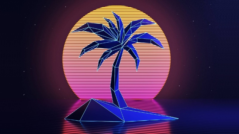 Retro style, New Retro Wave, vintage, 1080P, palm trees, neon, VHS, sunset, 1980s