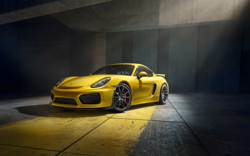 cast, taxi, Porsche Cayman GT4, built structure, flooring, sports car, 2K, transportation, yellow, land vehicle, architecture, wealth, model, city, luxury