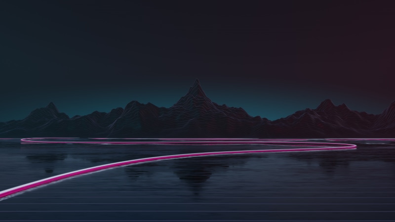 Mountains, by Axiom Design, Retrouve, Neon, Highway, 4K, Background, Axiom Design, Synthwave, Music, New Retro Wave, Outrun, Synth, Retrowave, Sintav