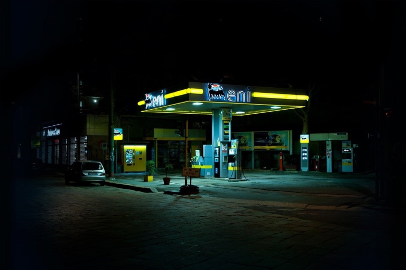 urban, neon lights, night, gas stations, street light, 720P, car