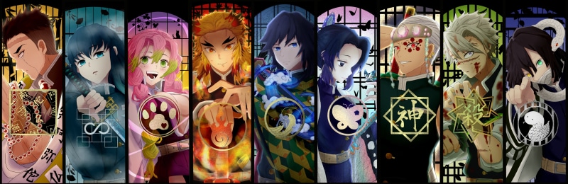 Giyuu Tomioka, Mitsuri Kanroji, Demon Slayer: Kimetsu no Yaiba, Tengen Uzui, Anime, Obanai Iguro, Shinobu Kochou, Sanemi Shinazugawa, Muichiro Tokito, Kyojuro Rengoku