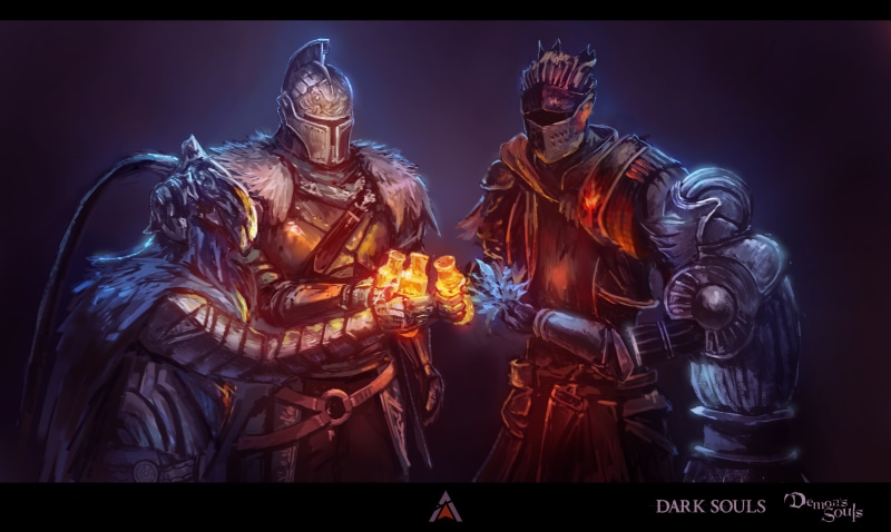 flame, indoors, skill, male likeness, Demons Souls, knight, auto post production filter, 2K, performance, people, adult, representation, Soul of Cinder