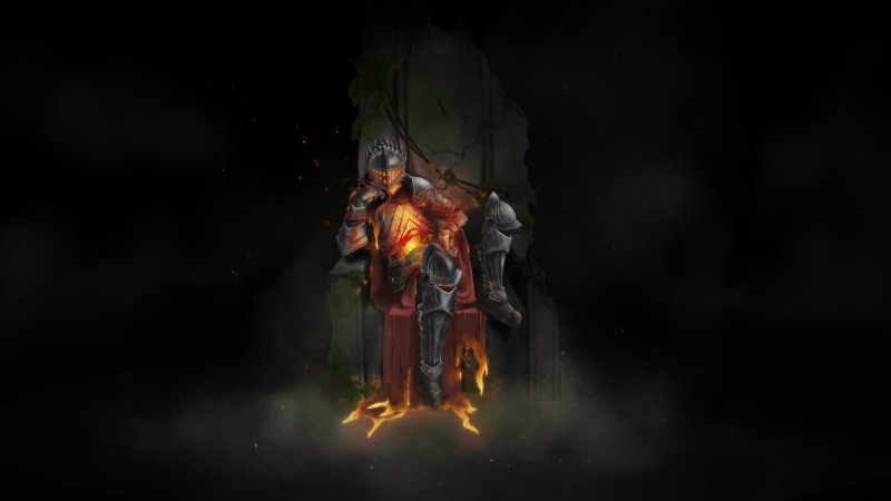 studio shot, heat - temperature, Dark Souls, dark, 4K, sitting, nature, graphics, video games, fire, water, armored, Dark Souls III, one person, smoke - physical structure