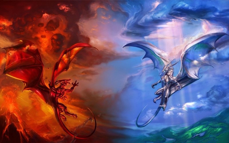 fire, dragon, 2K, vs, hell, ice, heaven