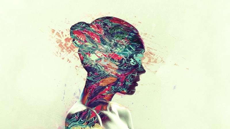 green color, wall - building feature, studio shot, color, double exposure, females, simple background, woman, illustration, multicolored, art and craft