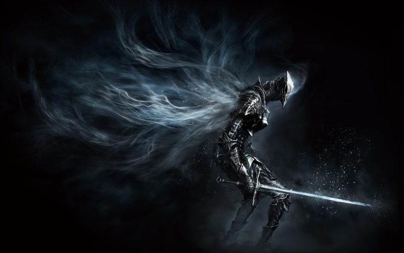 nature, mystery, studio shot, holding, concept art, fear, close-up, spooky, night, sword, motion, indoors, illustration, no people, armor, Dark Souls, robot