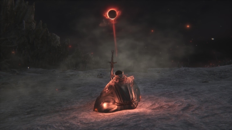 Dark Souls III, nature, body, outdoors, motion, sword, red, man, land, 1080P, holding, night, one person, video games, illuminated, smoke - physical structure