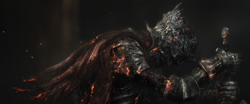 armor, warrior, death, Dark Souls, fire, video games, digital art, sword, knight, Dark Souls III, artwork, From Software, 2K