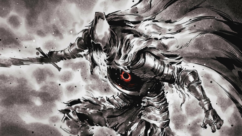 Dark Souls, dark fantasy, knight, 1080P, games art, Slave Knight Gael, monochrome, Dark Souls III