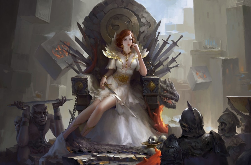 women, digital art, sculpture, 1080P, sword, warrior, skull, art and craft, throne, chains, male likeness, altar, white, representation, human representation